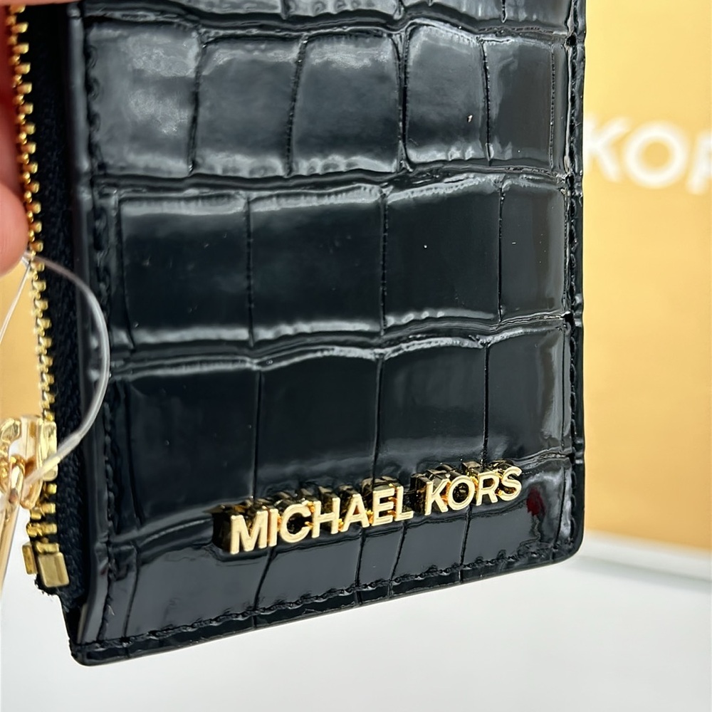 Michael Kors Womens Ladies Top Zip Card Case Coin Pouch Card Holder Wallet-Black - Picture 2 of 9